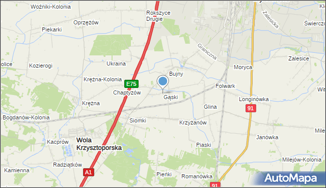 mapa Gąski, Gąski gmina Wola Krzysztoporska na mapie Targeo